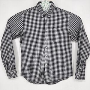 Naked & Famous Shirt Mens Large Button Down Gray Checkered Long Sleeve L